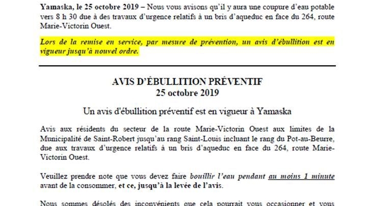 Avis de coupure en alimentation d'eau potable