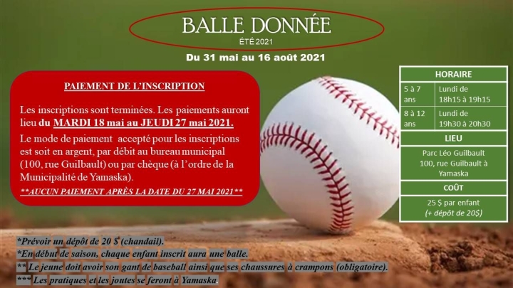 Paiement pour l'inscription de la balle donnée