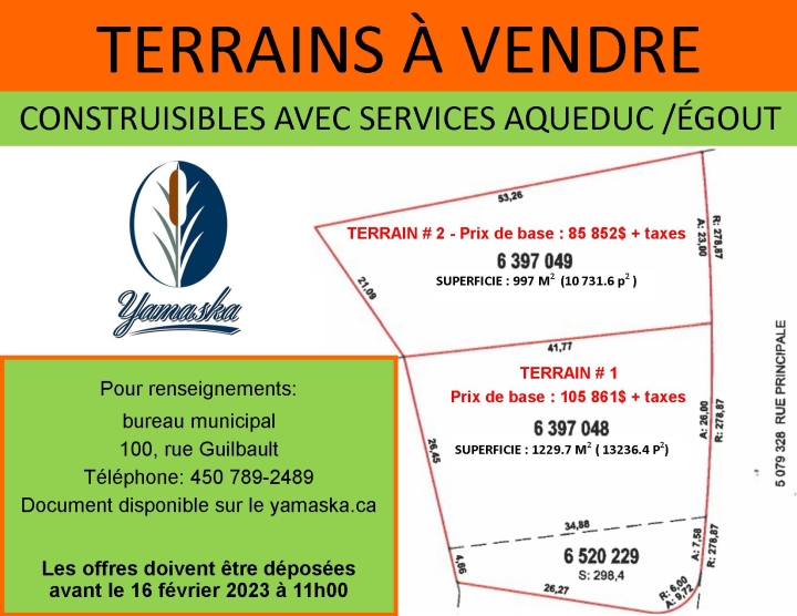 Terrains à vendre - rue Principale