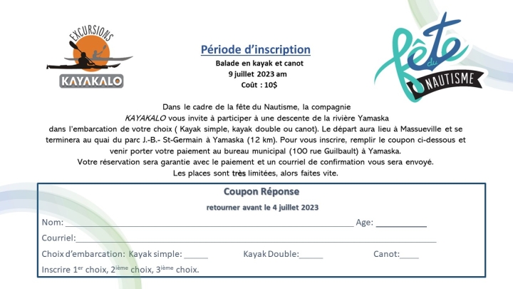 Balade de kayak et canot le 9 juillet