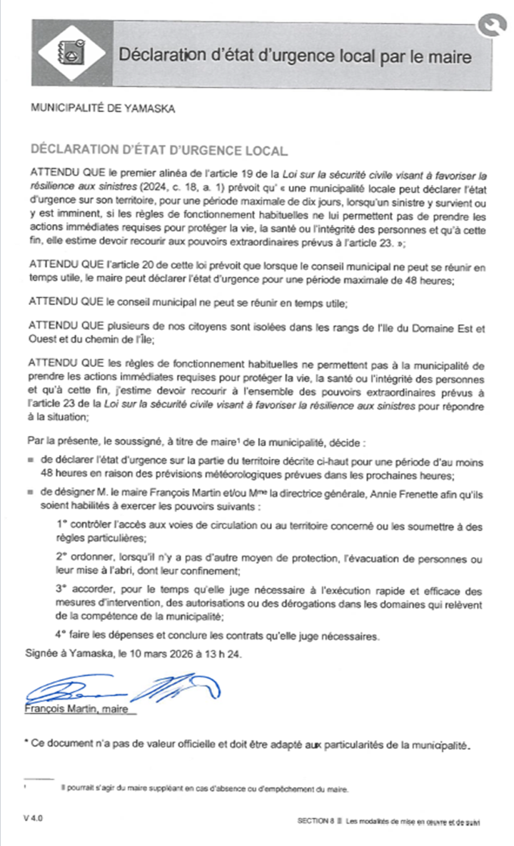 Déclaration d'état d'urgence 2026