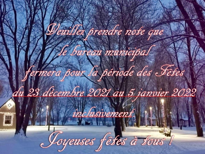 Fermeture du bureau municipal pour les Fêtes