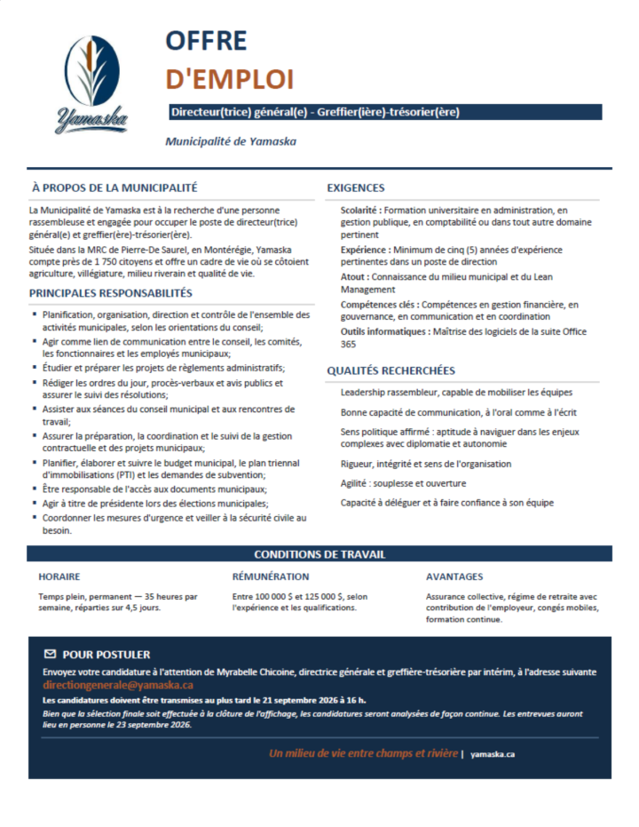 Offre d'emploi direction générale