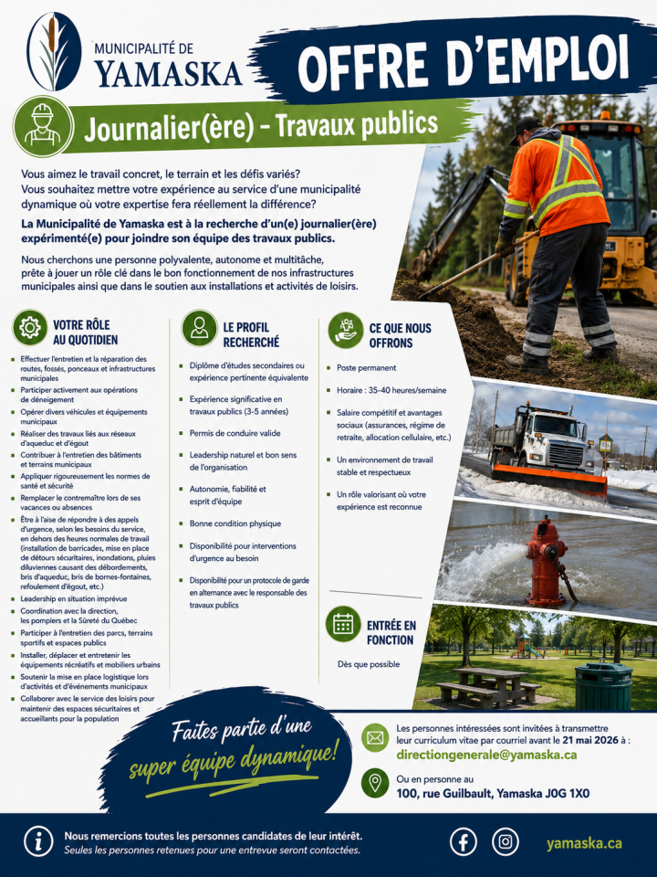 Offre d'emploi: journalier (ère) travaux publics
