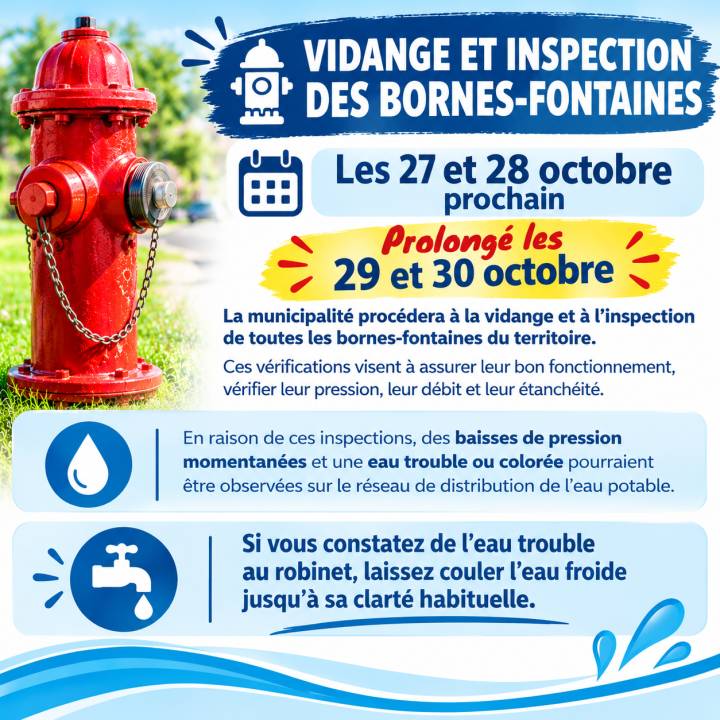 Prendre note du prolongement de l'inspection des bornes d'incendies